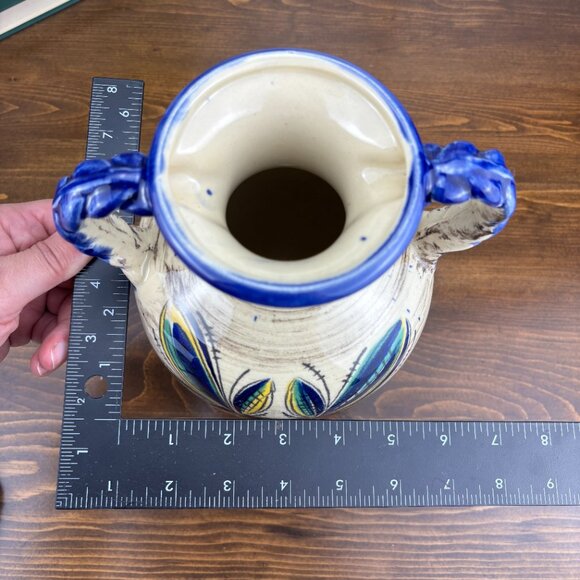 Vintage Jasba West German Vase Folk Art Pottery with Braided Handles 1960s - Picture 9 of 12